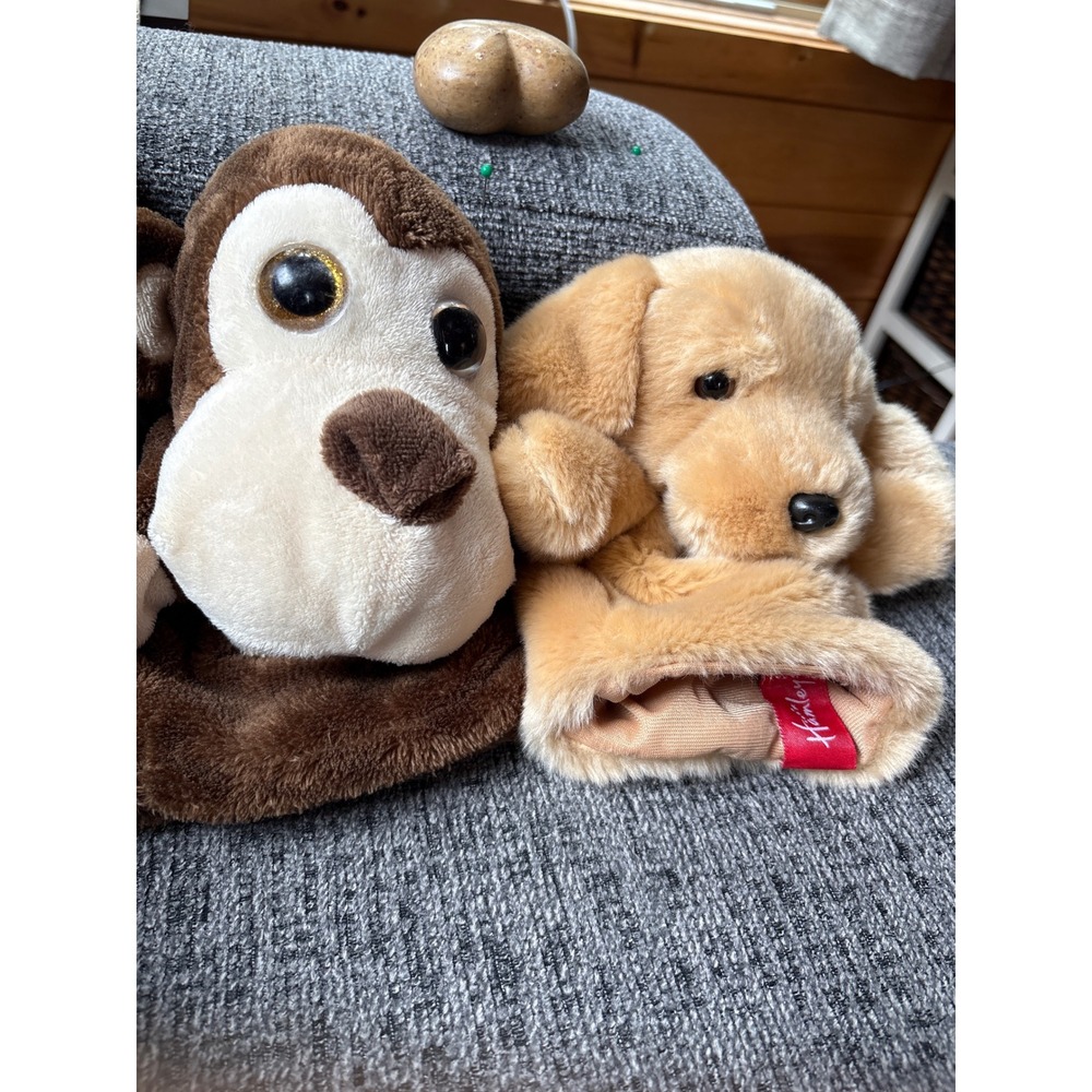 Hamleys Golden Retriever & Kellytoy Monkey Hand Puppet Set Plush Toys 2pc